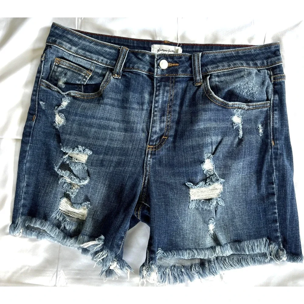 Glamour Farms Boutique Shorts‎ Womens Large Distressed Denim Frayed Hem Casual